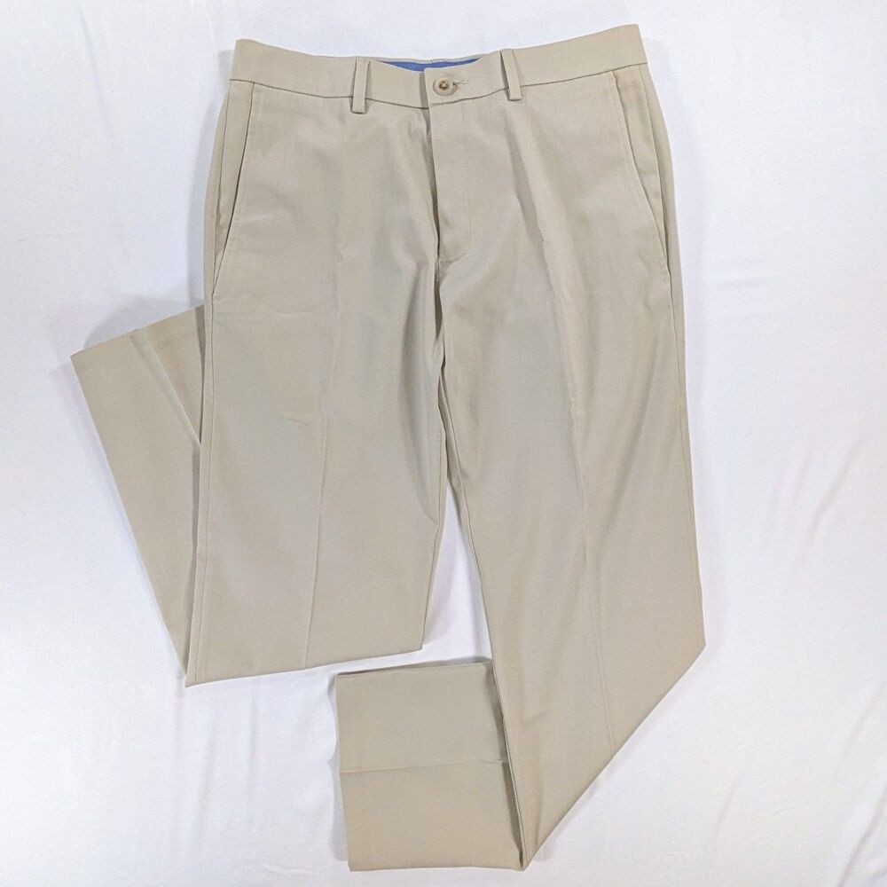 Haggar Mens Classic fit Chinos Pants 32x30 Beige Solid Stretch Preppy Workwear